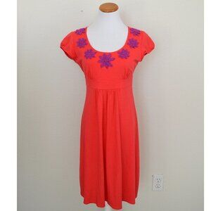 Boden Jersey Coral Dress Purple Flowers 6